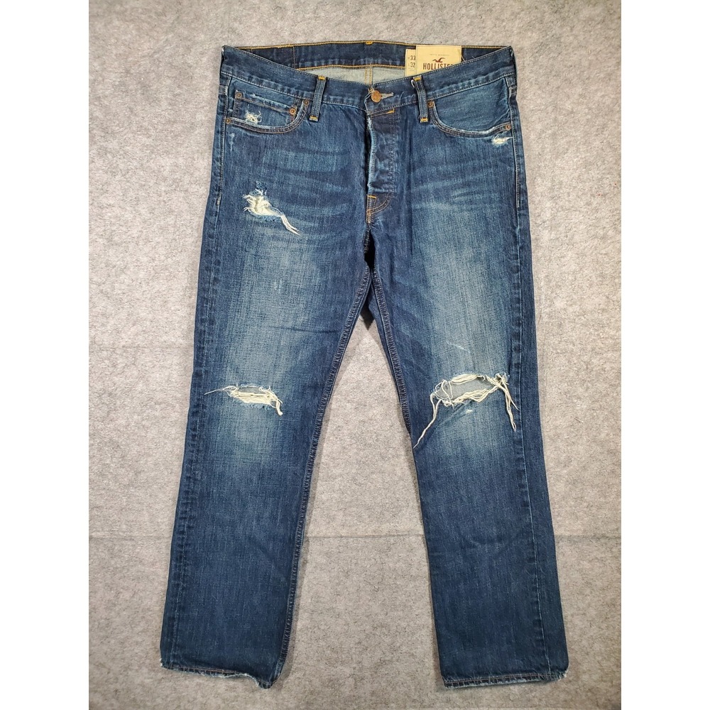 Hollister Mens Balboa Classic Straight Button Fly Jeans Size 36x32* Blue Cotton